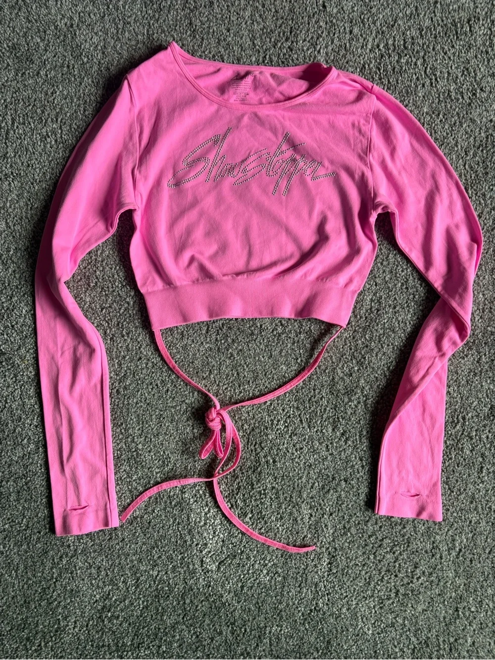 Girls' Pink Rhinestone Tie-Front Dance Crop Top